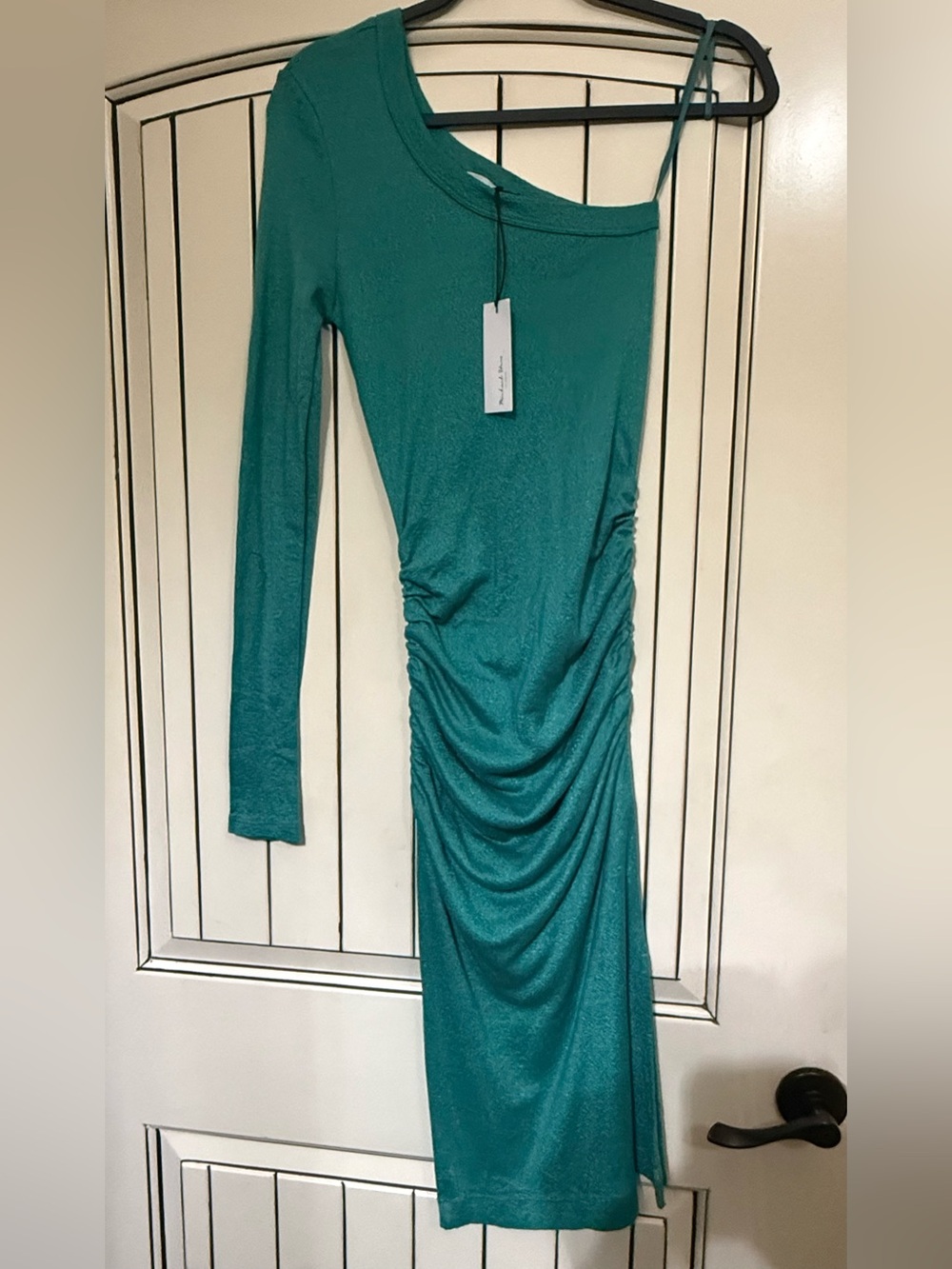Michael Stars One-Shoulder Teal Ruched Dress